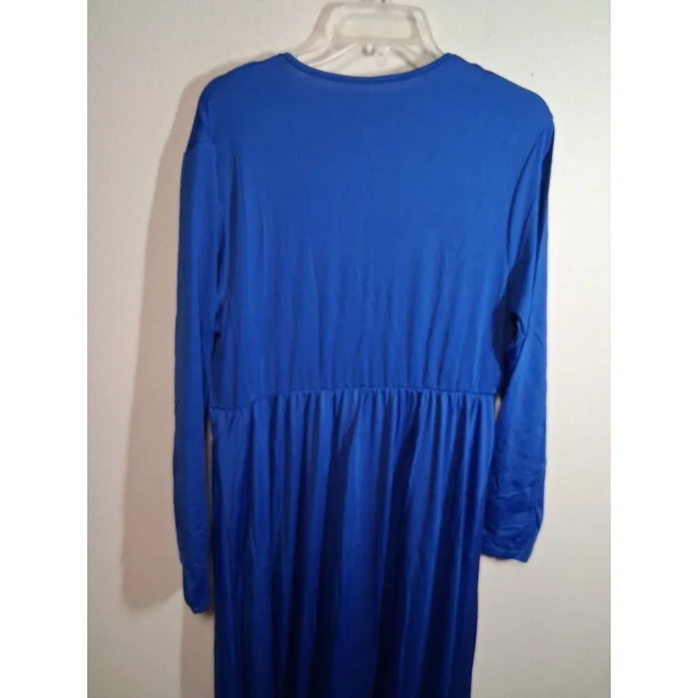 NWT Sexy Blue Dress Deep V Neck High Slit Long Sleeve Party Dance Size XL